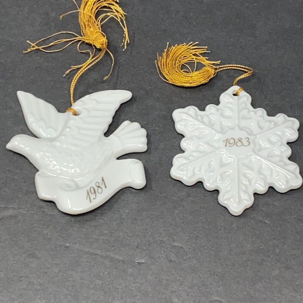 VTG Avon White Ceramic Dove Snowflake Ornament Set 1981 1983 Japan ChristmasM